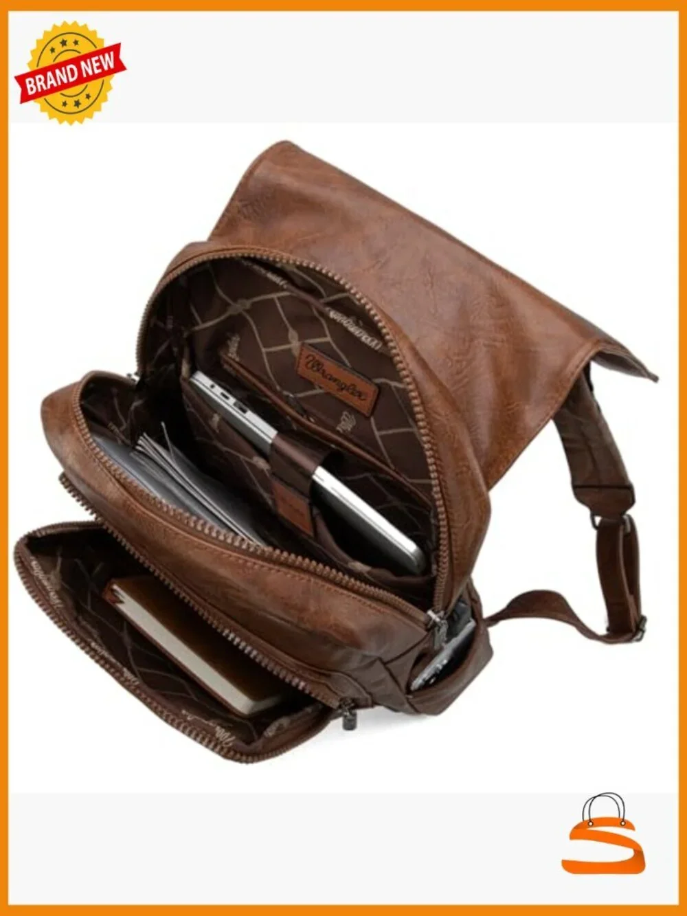 Vegan Leather Laptop Backpack with USB Charging Port, 17.3